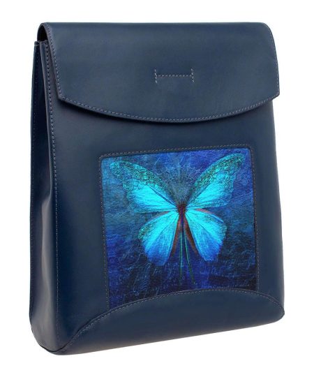 Сумка-рюкзак с принтом Eshemoda "Бабочка кружево", цвет синий