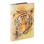 Обложка на паспорт с принтом Eshemoda “Весенний тигр”, натуральная кожа