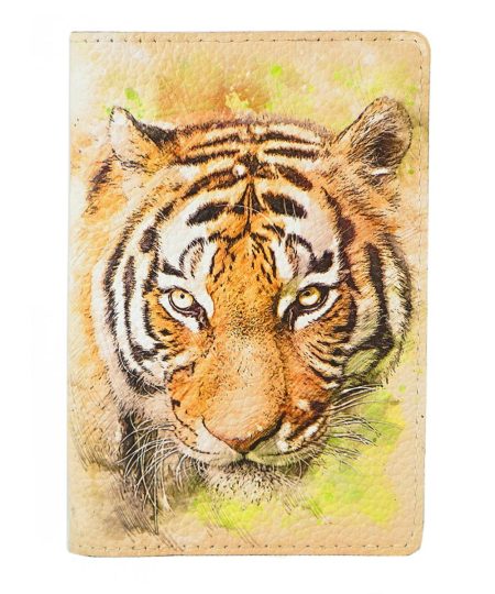 Обложка на паспорт с принтом Eshemoda “Весенний тигр”, натуральная кожа