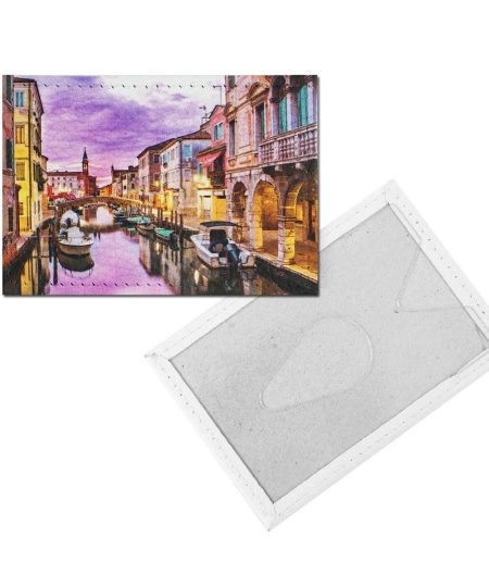Обложка для одной карточки с принтом Eshemoda “Вечерний канал Венеции”, натуральная кожа