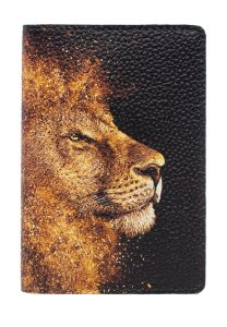 Обложка на паспорт с принтом Eshemoda “Золотой Лев”, натуральная кожа