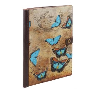 Папка для семейных документов с принтом Eshemoda “Голубые бабочки”, Формат А4, натуральная кожа, цвет коричневый