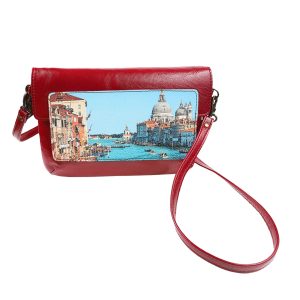 Сумка кросс-боди с принтом  Eshemoda “Венеция. Центральный канал”, натуральная кожа, цвет красный
