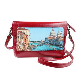 Сумка кросс-боди с принтом  Eshemoda “Венеция. Центральный канал”, натуральная кожа, цвет красный