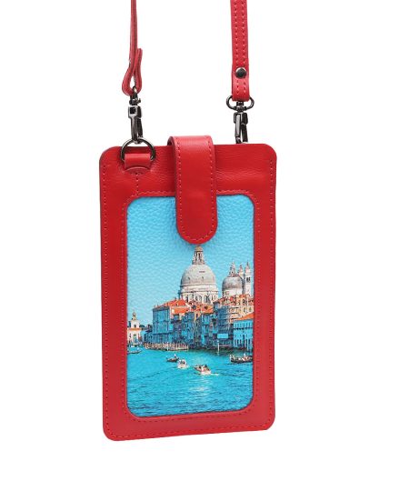 Сумочка для телефона Eshemoda с принтом «Венеция. Центральный канал», цвет красный