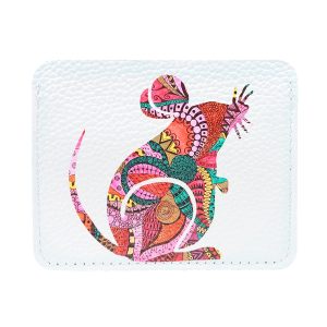 Кардхолдер с принтом Eshemoda “Мышка оберег”, натуральная кожа, цвет розовый