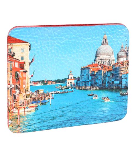 Кардхолдер с принтом Eshemoda "Венеция. Центральный канал", натуральная кожа, цвет красный