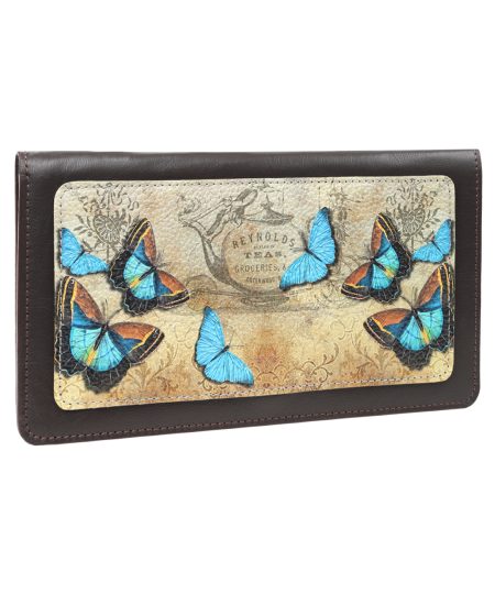 Big Travel с принтом Eshemoda “Голубые бабочки” натуральная кожа, цвет коричневый