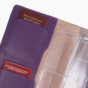 Папка для семейных документов с принтом Eshemoda “Вечерний канал Венеции”, Формат А4, натуральная кожа, цвет фиолетовый