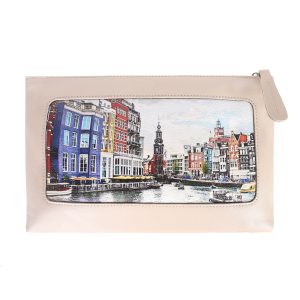 Сумка кросс-боди с принтом  Eshemoda “Яркий Амстердам”, натуральная кожа, цвет бежевый