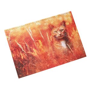 Обложка для 2-х карточек с принтом Eshemoda “Рыжий кот”, натуральная кожа