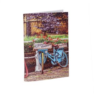 Обложка для 2-х карточек с принтом Eshemoda “Разноцветные велосипеды”, натуральная кожа