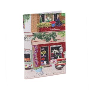 Обложка для 2-х карточек с принтом Eshemoda “Улица в цветах”, натуральная кожа