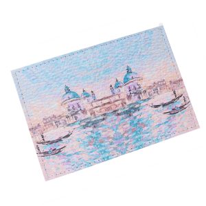 Обложка для 2-х карточек с принтом Eshemoda “Голубая Венеция”, натуральная кожа
