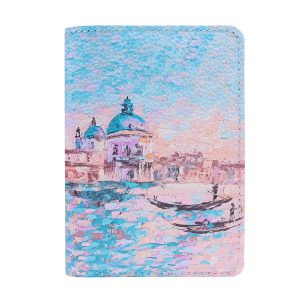 Обложка на паспорт с принтом Eshemoda “Голубая Венеция”, натуральная кожа