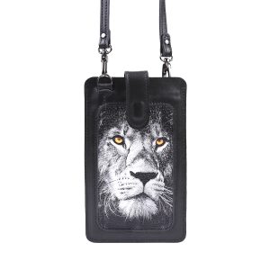 Сумочка для телефона Eshemoda с принтом «Серебряный лев», цвет черный