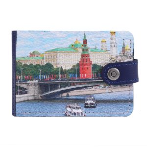 Портмоне Slim с принтом Eshemoda “Кремль. Каменный мост”, натуральная кожа, цвет синий