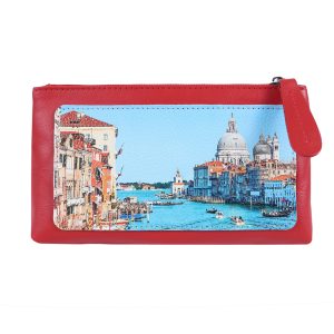 Косметичка с принтом Eshemoda “Венеция. Центральный канал”, размер L, натуральная кожа, цвет красный