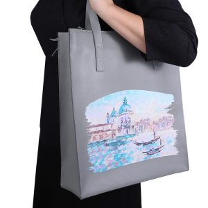 Сумка-шоппер MAXI “Голубая Венеция”, натуральная кожа, цвет серый