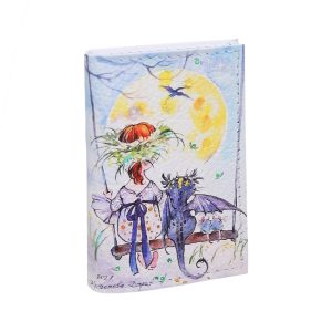Обложка для 2-х карточек с принтом Eshemoda “Дракон и девочка на качелях”, натуральная кожа