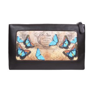 Сумка кросс-боди с принтом  Eshemoda “Голубые бабочки”, натуральная кожа, цвет коричневый