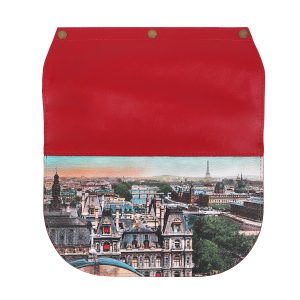 Сумка со сменным клапаном полукруглая Eshemoda с принтом “Ретро Париж”, из натуральной кожи красного цвета
