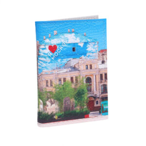 Обложка для 2-х карточек с принтом Eshemoda «Я люблю Москву», натуральная кожа